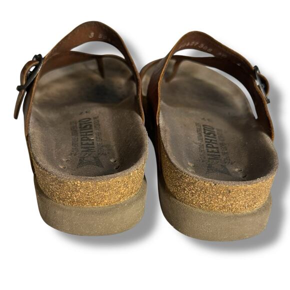 MEPHISTO Helen Womens Toe Loop Sandals US 7 Euro 37 Desert Tan Brown Leather - Picture 5 of 13